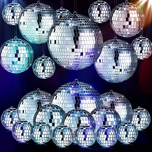 20 Pcs Hanging Mirror Disco Ball Ornaments Glass Disco Balls Decoration Different Sizes 70s Reflective Mini Disco Ball Decor with Rope (6 Inch, 4 Inch, 3. 2 Inch, 2 Inch)