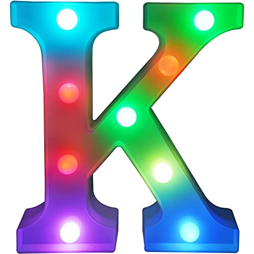 Colorful Letter LED Lights with Remote Control, 16 Colors Changing LED Marquee Letter Lights, Dimmable Night Lights for Wedding, Birthday, Holiday , Party, Bar, Christmas Decoration,Dorm Room Decor- Multicolor K