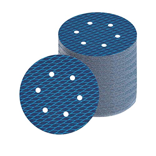6 Inch 6 Hole Random Orbit Sander Sanding Discs Hook and Loop Cloth-Backed Sandpaper 180 Grit Blue Rhombus Anti Blocking Sand Paper for Wood Metal 70 Pack