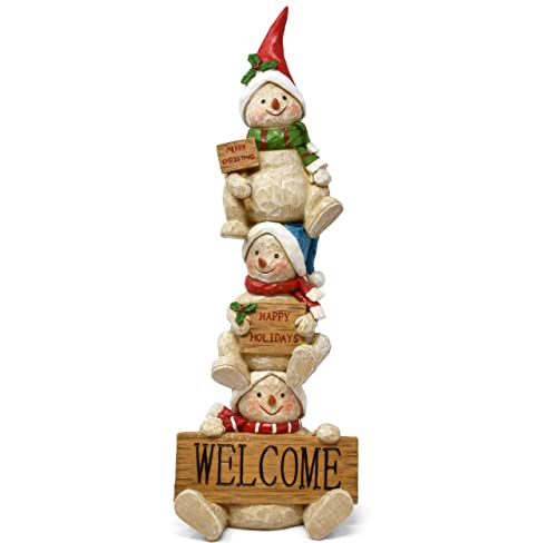 Merry Christmas Snowman Trio Table Topper Decor Resin Welcome Winter Figurine Centerpiece Tabletop Sign for Fireplace Mantle Desk Shelf Kitchen Living Room Home Party Xmas Snowmen Holiday Decorations