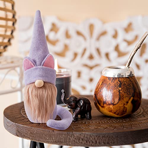 ALLYORS Cute Lilac Cat Gnome Purple Swedish Tomte Cat Gnome Decoration Soft Plush Pet Cat Spring Summer Fall Winter Farmhouse Home Gift Indoor Outdoor Decor