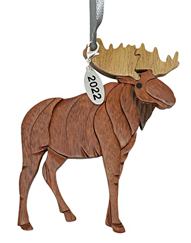 Moose Ornament 2022 Two-Tone Wood Intarsia Design Standing Moose Christmas Ornament – Great Big Game Hunter Gift Idea – Comes in a Gift Bag so It’s Ready for Giving