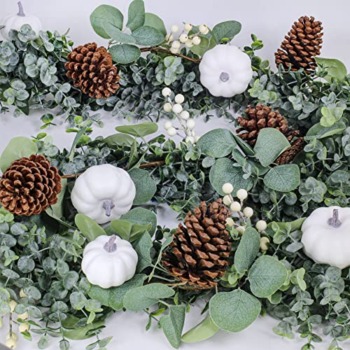 Fall White Pumpkin Garland Artificial Eucalyptus Garland with Pumpkins Pinecones Berries Fall Garland 5.9′ L for Farmhouse Wedding Arch Backdrop Thanksgiving Mantel Table Runner Centerpiece Decor | The Storepaperoomates Retail Market - Fast Affordable Shopping