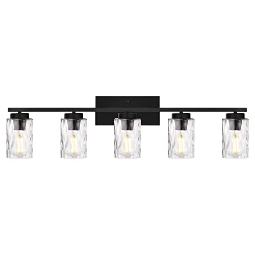 TULUCE 5 Light Bathroom Vanity Lighting Fixtures Farmhouse Black Wall Lamp Light with Clear Hammered Shade Modern Wall Sconce Lighting for Living Room, Porch, Kitchen, Bedroom Basement