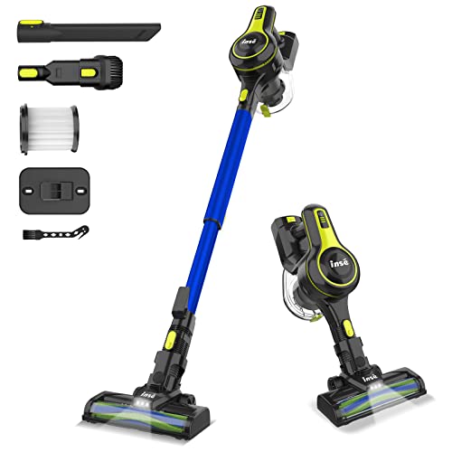 INSE Cordless Vacuum Cleaner, 6-in-1 Rechargeable Stick Vacuum with 2200 m-A-h Battery, Powerful Lightweight Vacuum Cleaner, Up to 45 Mins Runtime, for Home Hard Floor Carpet Pet Hair-N5S Lemon