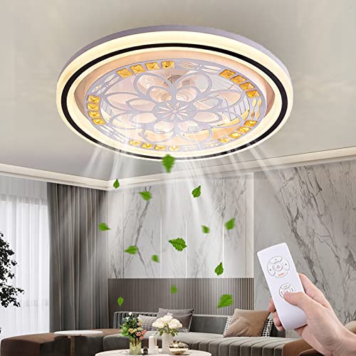 RRDEFSD 20in LED Enclosed Low Profile Fan Light,72W Flower Shape Fan Ceiling Light,Smart Bedroom Ceiling Fan with Lights Remote Control(Flower Ceiling Fan Light, Round)