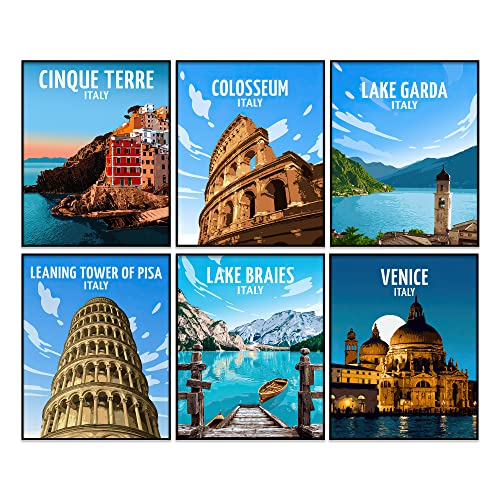 YTCH 6 Pieces 8″x10″ Vintage Travel Poster Italy Retro Aesthetics Poster Decorative Painting Canvas Wall Posters and Art Picture Print Modern Family Bedroom Decor Posters…