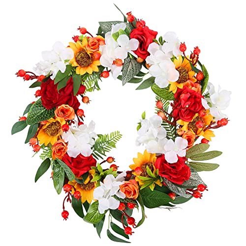 Wreaths for Front Door Artificial Flower Leaves Grass Ring Home Porch Farmhouse Door Wall Window Party Holiday Wedding Decor with Traceless Nano Transparent Tape