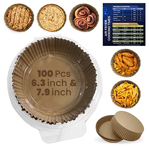 Air Fryer Disposable Paper Liner, Liners, Parchment Paper, cheat sheet magnets, basket Oil-proof, Water-proof, Non-stick (6.3 inch) Natural