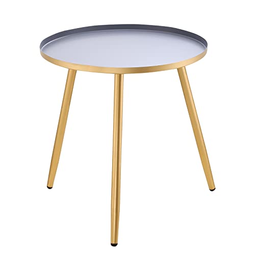 WELL-STRONG Round Side Table, Small Metal End Table, Modern Home Decor Coffee Tea Table for Bedroom, Living Room, Dorm Grey