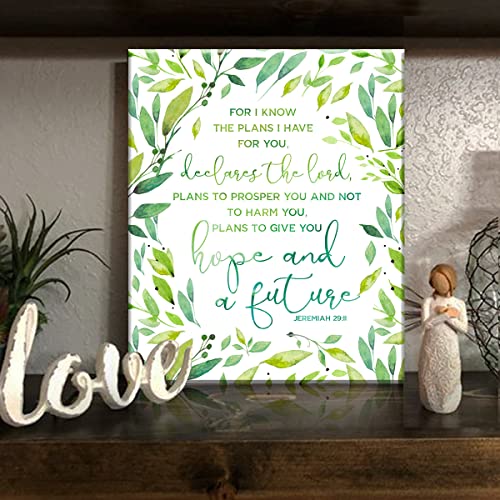 Christian Wall Art Inspiration Quotes Jeremiah 29:11 Watercolor Green Leaves Canvas Painting Prints for Home Office Wall Decor Framed Motivational Farmhouse Yoga Studio | The Storepaperoomates Retail Market - Fast Affordable Shopping