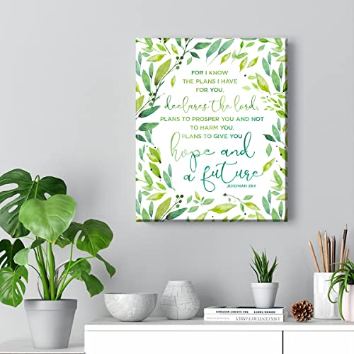 Christian Wall Art Inspiration Quotes Jeremiah 29:11 Watercolor Green Leaves Canvas Painting Prints for Home Office Wall Decor Framed Motivational Farmhouse Yoga Studio | The Storepaperoomates Retail Market - Fast Affordable Shopping