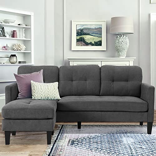 LEISU Convertible Sectional Sofa, Modern Linen Fabric L Shape Sectional Couch with Reversible Chaise 4 Seat Sectional Sofa for Small Living Room, Apartment and Small Space (Grey)