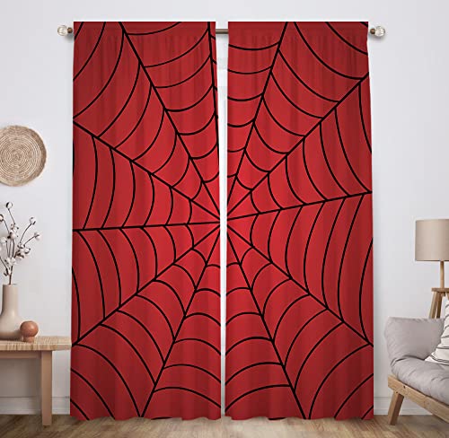 Allenjoy Superhero Spider Web Children Red Window Curtains for Boy Kids Baby Room Bedroom Nursery Toddler Home Office Decor Decorations Durable Fabric Machine Washable 82 in x 84 in