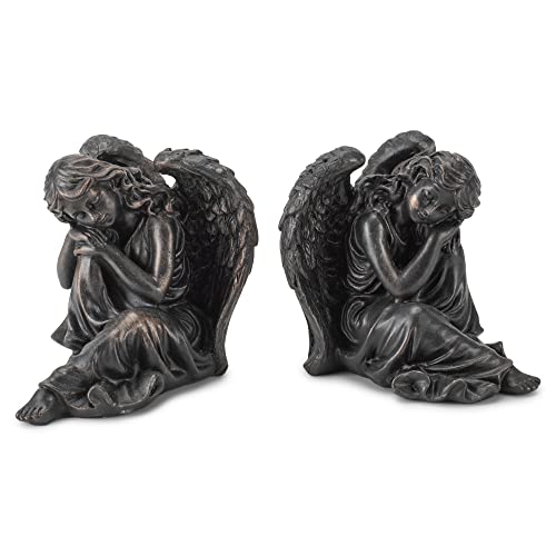 Napco Sleeping Angel Bronze Tone 4.75 x 5.5 Inch Resin Figurine Set of 2