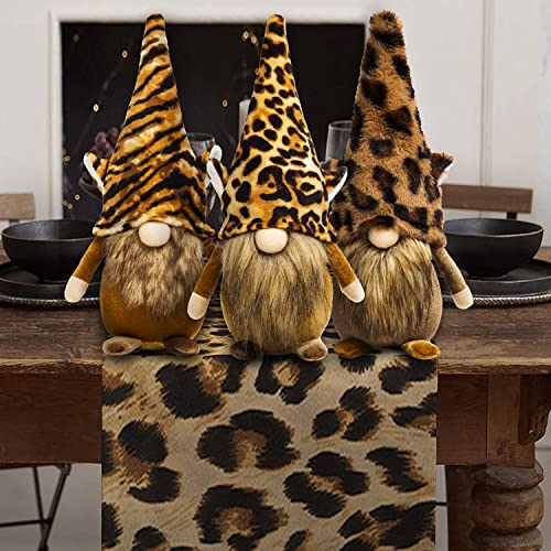 MLZQART Fall Leopard Gnomes Plush Cheetah Spots Gnome Native American Design Handmade Indian Tomte Ornaments Farmhouse Decorations for Tiered Tray Home Kitchen