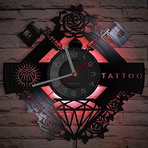 Timethink 12” Tattoo Studio Sign LED Vinyl Record Wall Clock with 7 Colors Changing, Tattoo Silent Hanging Night Light Wall Clock Watch for Tattoo Shop Decor Labor Day Tattoo Artist Hipster Men Gift | The Storepaperoomates Retail Market - Fast Affordable Shopping