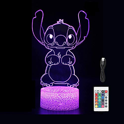liyinrong Cute Kawaii Stitch Lilo and Stitch Anime Character 3D Optical Illusion LED Room Decor Table Lamp with Remote 7 Colors Visual Sleep Night Light Birthday Xmas Gifts for Kids