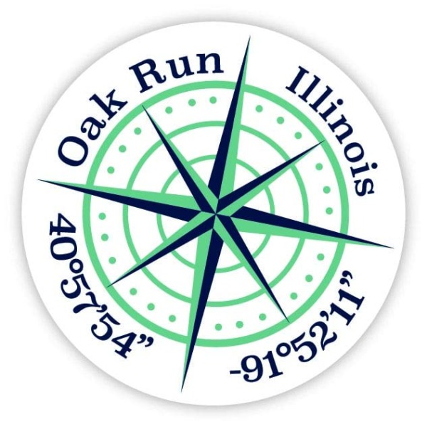 Oak Run Illinois 4-Inch Fridge Magnet Latitude Longitude Compass Design