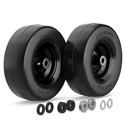 Mower Tires11x4.00-5 Lawn Tires Front Tires Kit 11×4.00-5″ hub Compatible with Zero Turn Mower Tire,Universal Front wheels Flat Free Tires with 3/4″or 5/8″ Bushing, 3.4″-4″-4.5-5″ Centered Hub of 2
