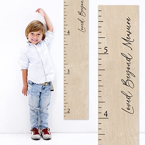 Headwaters Studio Wooden Ruler Growth Chart for Kids, Boys and Girls – Height Chart & Height Measurement for Wall – Kids Nursery Wall Decor and Room Hanging Wall Decor – Natural w/Handwriting Font