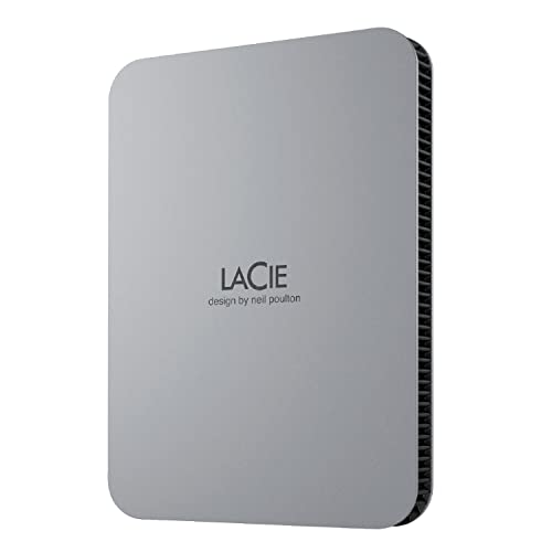 LaCie Mobile Drive 4TB External Hard Drive Portable HDD – Moon Silver, USB-C 3.2, for PC and Mac, Post-Consumer Recycled, with Adobe All Apps Plan and Rescue Services (STLP4000400)