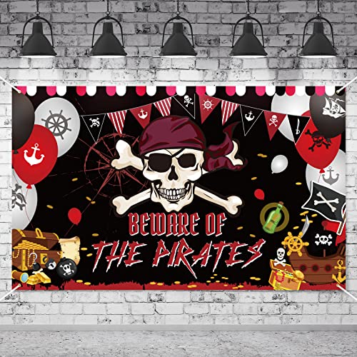 Pirate Backdrop Halloween Pirate Party Banner Pirate Themed Birthday Party Supplies for Photography Pictures Banner Background Photo Studio Booth Props Halloween Decorations, 70.8 x 43.3 Inch