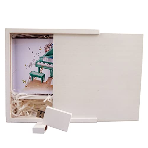LONMAIX White Wooden Box with White Wooden USB Flash Drive 16GB with for Weddings, Photography, Couple (170MM*170MM*35MM)