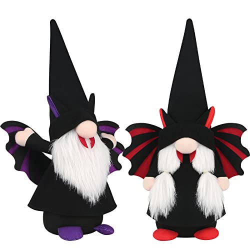 LAAUA Halloween Decorations Indoor Bat Gnomes, 2 Pack Handmade Plush Gnomes with Vampire Teeth Wings for Halloween Home Decor, Cute Halloween Decorations for Home Table Tiered Tray Party