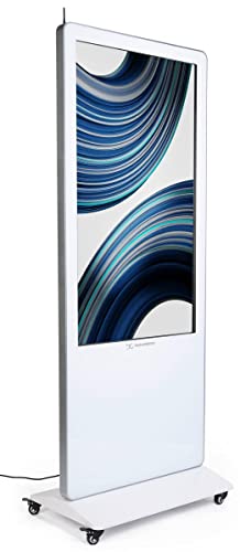 Displays2go 55″ Touch Screen Floor Stand with Wheels, Android OS, Single Sided – White (DGSNFSTCH55WH)