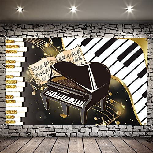 Meltelot Piano Backdrop,Musical Notes and Piano Keyboard Bday Baby Shower Party Supplies Kids Birthday Party Cake Table Decor Art Studio Photo Banner Props 6x4ft