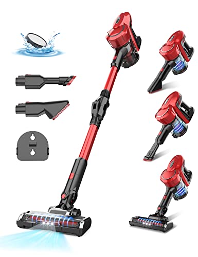 POODA Cordless Vacuum Cleaner, 30Kpa Powerful Suction Lightweight Stick Vacuum Cleaner 45mins Runtime with 6 * 2500mAh Detachable Rechargable Battery for Pet Hair/Hard Floor/Carpet, W1