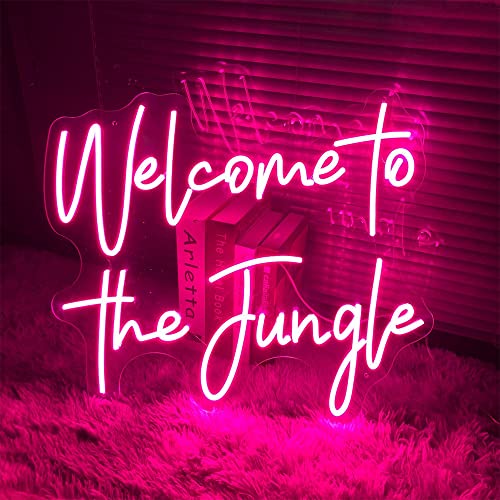 Welcome to The Jungle LED Neon Sign for Wall Decor Custom Personalized Indoor Bedroom Home Neon Light Signs Large Birthday Wedding Christmas Living Room Business Gift Adult Girl Boy Women-Pink,25.6 IN