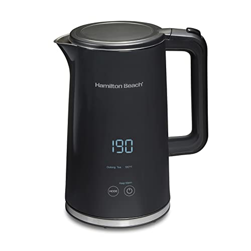 Hamilton Beach 41033 Digital Electric Tea Kettle, Hot Water Boiler & Heater 1.7 L, 5 Preset Modes + Keep Warm, Fast Boil 1500W, BPA Free, Cool-Touch Stainless Steel Exterior, Black
