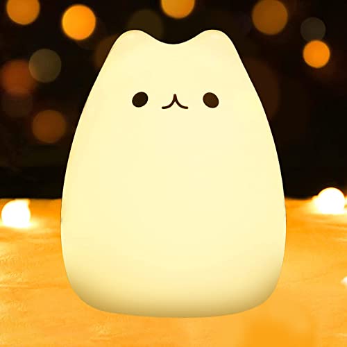 Night Lights for Kids, Cute Cat Silicone Lamp for Children, 7 Colors Night Light Gifts for Baby Boys Girls (Cat A)