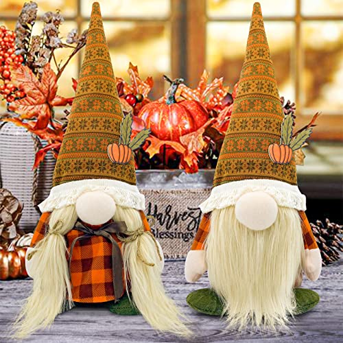 Lovinland Fall Decor Gnomes Plush 2PCS Fall Decorations for Home Thanksgiving Decorations for Farmhouse Scandinavian Autumn Pumpkin Decor Harvest Holiday Party Gnomes Ornaments Fall Tiered Tray Decor