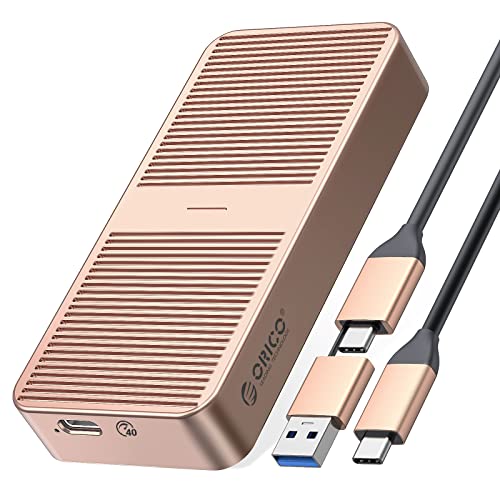 ORICO Upgraded M.2 NVME SSD Enclosure 40Gbps PCIe3.0x4 USB C Adapter, Aluminum NVME PCIe 2280 M-Key(B+M Key) External Solid State Drive Case, Support Thunderbolt 3/4 USB3.2/3.1/3.0/Type C-M224-Golden