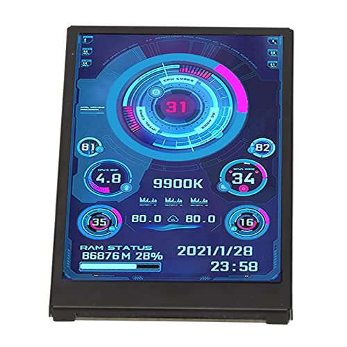 Jopwkuin USB Mini Screen, Multiple Themes CPU RAM HDD Data PC Temperature Display Screen 3.5 Inch IPS for Computer Case