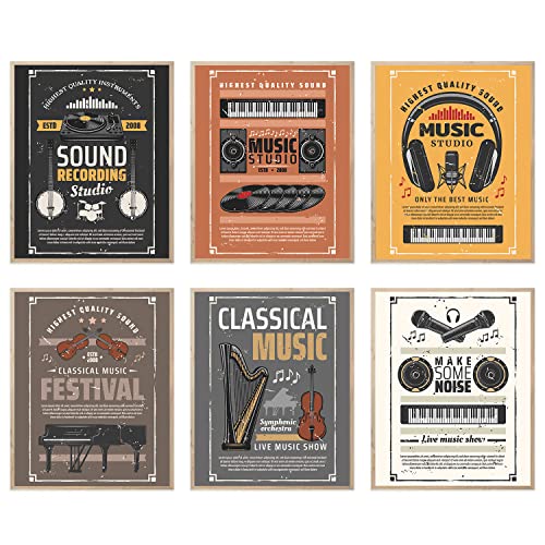 JITUIHOM Vintage Music Wall Decor Classic Rock Band Posters for Room Aesthetic, 80s 90s Retro Guitar Musical Instrument Recording Sign Pictures for Bedroom Bar Studios Decor, Unframed, 8 x 10 Inch