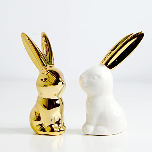 BIHOIB Home Decor Rabbit Statues,1 Pair, Small Decorative Accents for Shelves, Livingroom and Bedroom, Gold and White