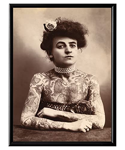 Vintage Maud Wagner Wall Art & Decor – Retro Tattoo Women Model Poster – Tattoonist Photo for Tattoo Shop, Studio – Gifts for Tattoo Flash Lover, Parlor – Weird Pictures for She Bedroom Bathroom