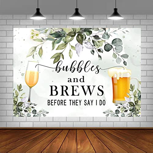 Lofaris Greenery Bubbles and Brews Before They Say I Do Party Backdrop Eucalyptus Engagement Couples Shower Bachelorette Wedding Photography Background Photo Studio Booth Props 5x3ft