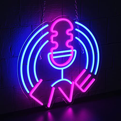 Ferghana Dimmable Live Neon Sign, USB Live On Air Led Signs For Bedroom Wall, Microphone Neon Lights Signs For Tiktok Youtube Twitch Streamers, Light Up Sign Gift For Studio Gaming Room Decor(6 Modes)