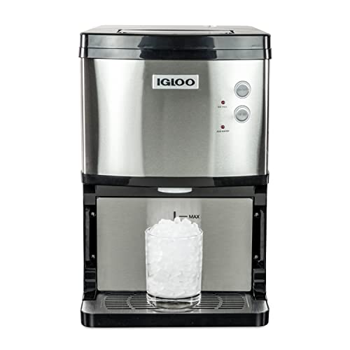 Igloo 40 LB Automatic Dispensing Nugget Ice Maker, Portable, Countertop, Stainless Steel, for Home Use, Makes Small Chewable Cubes for Cold Water, Soda, and Other Beverages