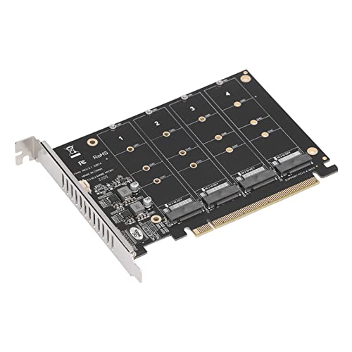 M.2 NVME SSD to PCIE X16 Adapter, 4 Port SSD Array Card, High Speed 4x32Gbps Soft RAID Card with Individual LED Indicator