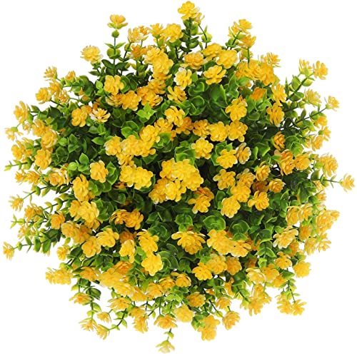36 Bundles Artificial Fake Flowers, Faux Outdoor Plastic Plants UV Resistant Shrubs Boxwood Plants, Faux Greenery for Indoor Outside Hanging Plants Garden Porch Window Box Home Wedding Décor (Yellow)