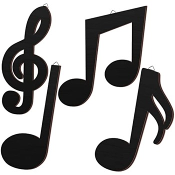 Yulejo 4 Pieces Treble Clef Wall Decor Music Notes Wall Art Music Note Decor Hanging Wall Music Notes Music Note Black Music Note for Home Room Musical Studio Party (Cute Style, Wood) | The Storepaperoomates Retail Market - Fast Affordable Shopping