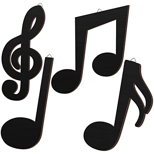 Yulejo 4 Pieces Treble Clef Wall Decor Music Notes Wall Art Music Note Decor Hanging Wall Music Notes Music Note Black Music Note for Home Room Musical Studio Party (Cute Style, Wood)
