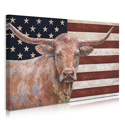 Highland Cow Pictures Wall Art For Living Room Western Cattle Bull Poster Canvas Bathroom Decor Black And White Print Modern Home Decoration American Flag 16 X 24 Inch Framed