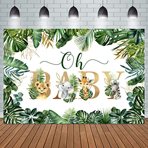Oh Baby Jungle Animals Shower Backdrop,Palm Leaf Lion Zebra Giraffe Safari Themed Party Decorations Supplies for Photography Background 7x5ft Banner Photo Booth Studio